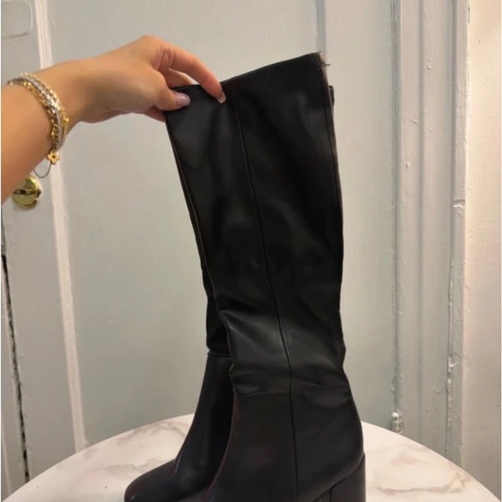 Women's Black Mid-Calf Block Heel Boots